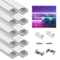 Muzata 10PACK 3.3FT/1M LED Channel System with Milky White Cover Lens, Silver Aluminum Extrusion Profile Housing Track for Strip Tape Light U Shape for Under Cabinet U1SW WW 1M