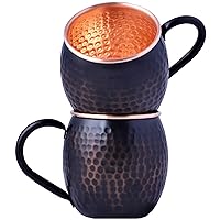 16 Oz Black Moscow Mule Pure Copper Mug Cup for Drinking Gifts for Him Her Genuine Copper Mugs for Moscow Mules Real Copper Cups Set of 2