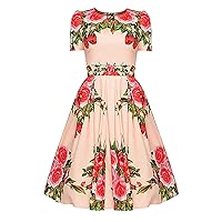XJYIOEWT Long Sleeve Dress for Women Sexy,Women's A Line Dress Party Retro Small Floral Short Sleeved Round Neck Dress D