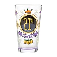 Designs by Lolita 21st Birthday Hand-Painted Artisan Beer Pint Glass, 16 Ounce, Multicolor