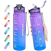 22 oz/ 32 oz Sports Water Bottle with Time Marker, Carry Strap and Cleaning Brush - BPA Free, Leak Proof, Straw Lid - Perfect for Fitness and Outdoor Activities