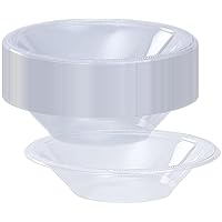 KingZak Clear Solid Color Premium Heavy Weight Plastic Soup Bowl (15 Oz.) 50 Count - Durable, and Stylish Plastic Bowls