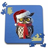 3dRose Christmas Owl Wearing Santa Costume and Red Scarf Vector - Puzzles (pzl-385236-2)