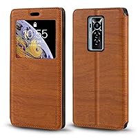 Tecno Phantom X Case, Wood Grain Leather Case with Card Holder and Window, Magnetic Flip Cover for Tecno Phantom X (6.7”) Brown