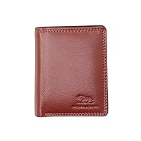 MORUCHA Antique Red Compact Trifold Wallet For Mens | Genuine Soft Nappa Leather RFID Blocking | Zipped Pocket | Designed For Up To 6 Cards, ID, Coins And Cash | Gift Boxed M-45
