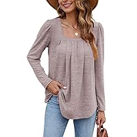 BEUFRI Tunic Tops for Women Casual Pleated Long Sleeve Square Neck Tunic Blouses Light Purple 2XL