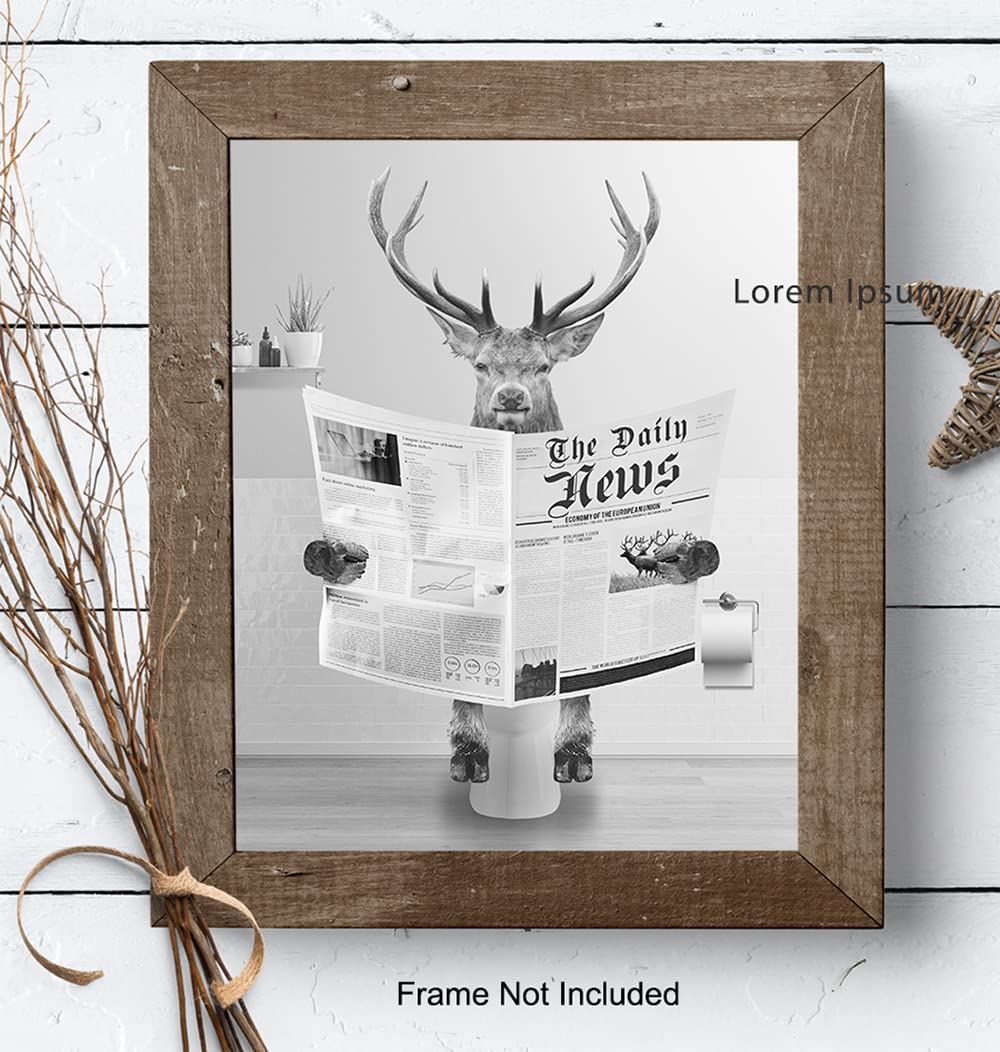 Bathroom Decor for Men - Bathroom Wall Art & Decor - Deer Wall Decor - Hunting Wall Decor - Elk Wall Decor - Funny Bathroom Decor for Women Kids - Bath Accessories - Cute Bathroom Decor UNFRAMED