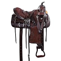 Manaal Enterprises Premium Leather Western Barrel Racing Adult Horse Saddle Tack Free Matching Headstall, Breast,Collar, Reins Sizes 10