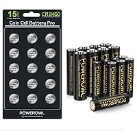 POWEROWL High-Capacity Alkaline AA AAA Batteries Combo 16 Count & CR2450 Battery 3v Lithium Batteries 15PCS