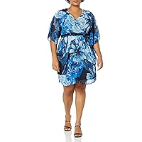 City Chic Plus Size Dress COL WRAP PRT,in Navy Night Bloom,Size 16