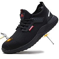 Furuian Steel Toe Shoes for Men Comfortable Safety Shoes Non Slip Steel Toe Sneakers Warehouse Industry Contstruction Mens Work Shoes Black