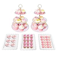 Cake Stand Set-5 Pcs Cupcake Stand Set-Dessert Table Display Set with 2xlarge 3-Tier Cupcake Stands + 3X Appetizer Trays Perfect for Wedding Baby Shower Home Birthday Tea Party Decoration(Round)