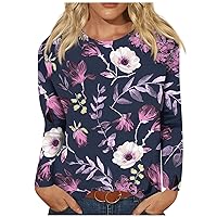 Womens Fall Fashion 2023 Crew Neck Long Sleeve Shirts Casual Floral Print Basic Tunic Tops Comfy Work Blouse