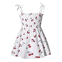 Girls Summer Spaghetti Strap Casual Above Knee Dress Colorful Retro Swing Dresses Size 4 to 13 Independence Day Gifts