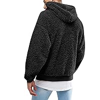 Men's Sherpa Fleece Hoodie Soft Fuzzy Hooded Sweatshirts Long Sleeve Fluffy Sweater Tops Winter Fall Pullover Hoody
