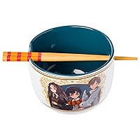 Silver Buffalo Harry Potter Trio Anime Style Ceramic Ramen Noodle Rice Bowl with Chopsticks, Microwave Safe, 20 Ounces