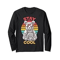 Stay Cool Retro VIntage Bear in Glasses Positive Message Long Sleeve T-Shirt