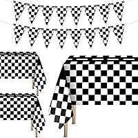 Checkered Flags Tablecloth Banner Set Race Car Party Decorations Black and White Table Cover Include Checkered Birthday Party Paper Pennant Supplies for Birthday Party Decor