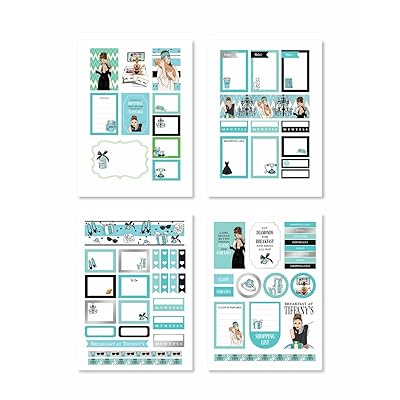The Rongrong Sticker Pack Breakfast at Tiffany's Theme for Planners, Calendars, Journals and Projects – Premium Quality Hand Drawn Full of Glitz