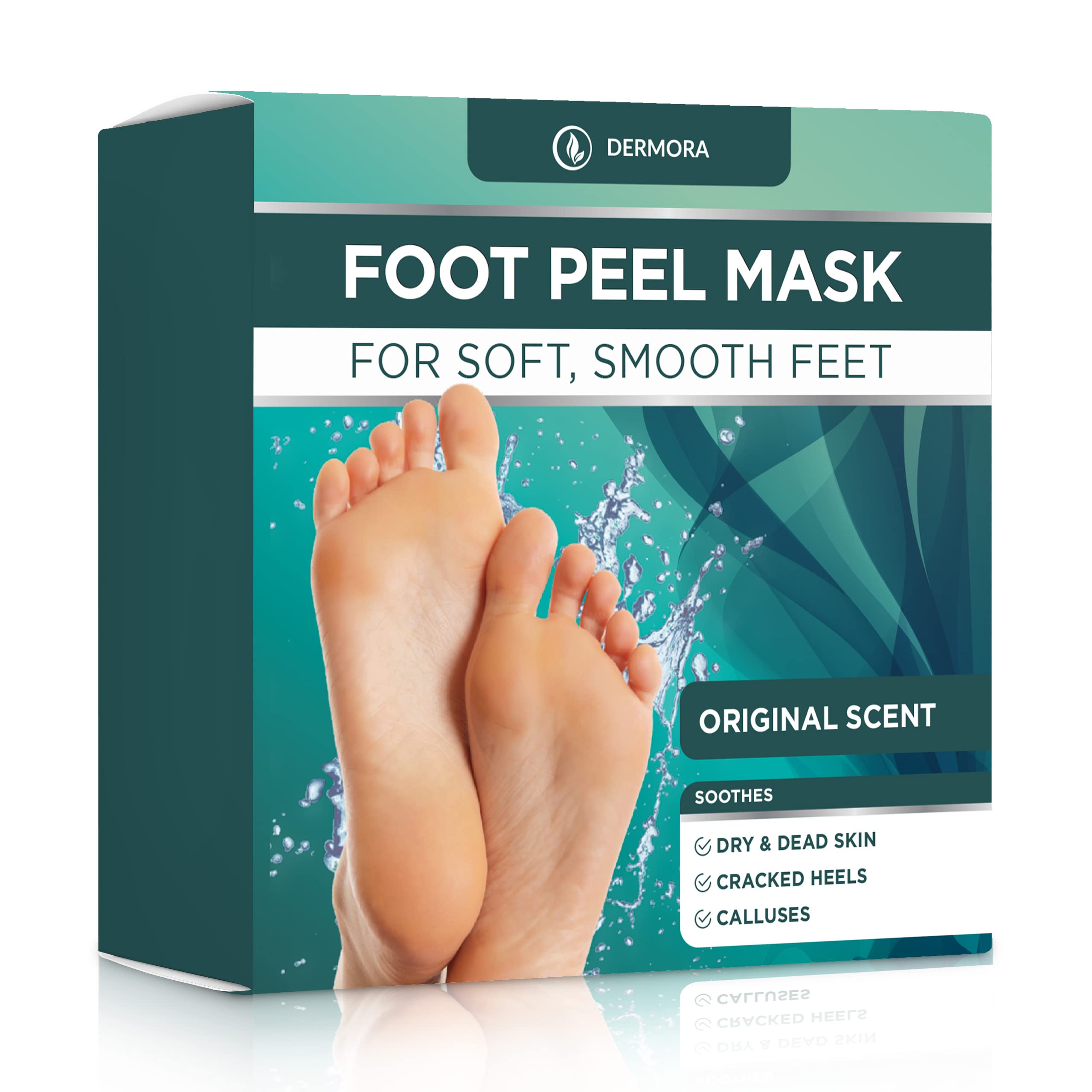 DERMORA Foot Peel Mask - 2 Pack of Regular Size Skin Exfoliating Foot Masks for Dry, Cracked Feet, Callus, Dead Skin Remover - Feet Peeling Mask for baby soft feet, Original Scent