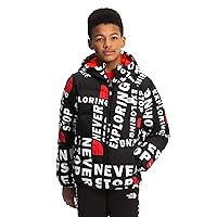 THE NORTH FACE Boys' Hyalite Reversible Down Insulated Jacket, TNF Black Tagline Toss Print, Medium