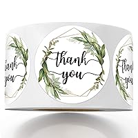 500 Chic Golden Greenery Frames Thank You Label Stickers, 1.5 Inch Circle Round Green Palm Leaves Wreath Thank You Stickers.