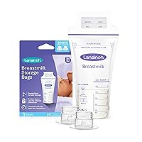 Lansinoh Breastmilk Storage Bags, 50 Count with 2 Pump Adapters, Easy to Use Milk Storage Bags for Breastfeeding, Presterilized, Hygienically Doubled-Sealed, for Refrigeration and Freezing, 6 Ounce