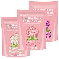 1.1lb Rose & 1.1lb Coconut & 1.1lb Violet, Pack of 3 DEPROZEA Hard Wax Beads for Painless Hair Removal on Sensitive Skin, Ideal for Full Body, Facial, Eyebrow, Brazilian Bikini, and Legs for Women