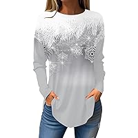 Christmas Clothes for Women, Tee Shirts for Women Fall Casual Long Sleeve Shirts Retro Printing Christmas Party Top