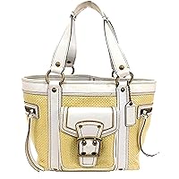 Coach Handbag Belt Design 113 Straw x Leather X7068 Used, Natural × White
