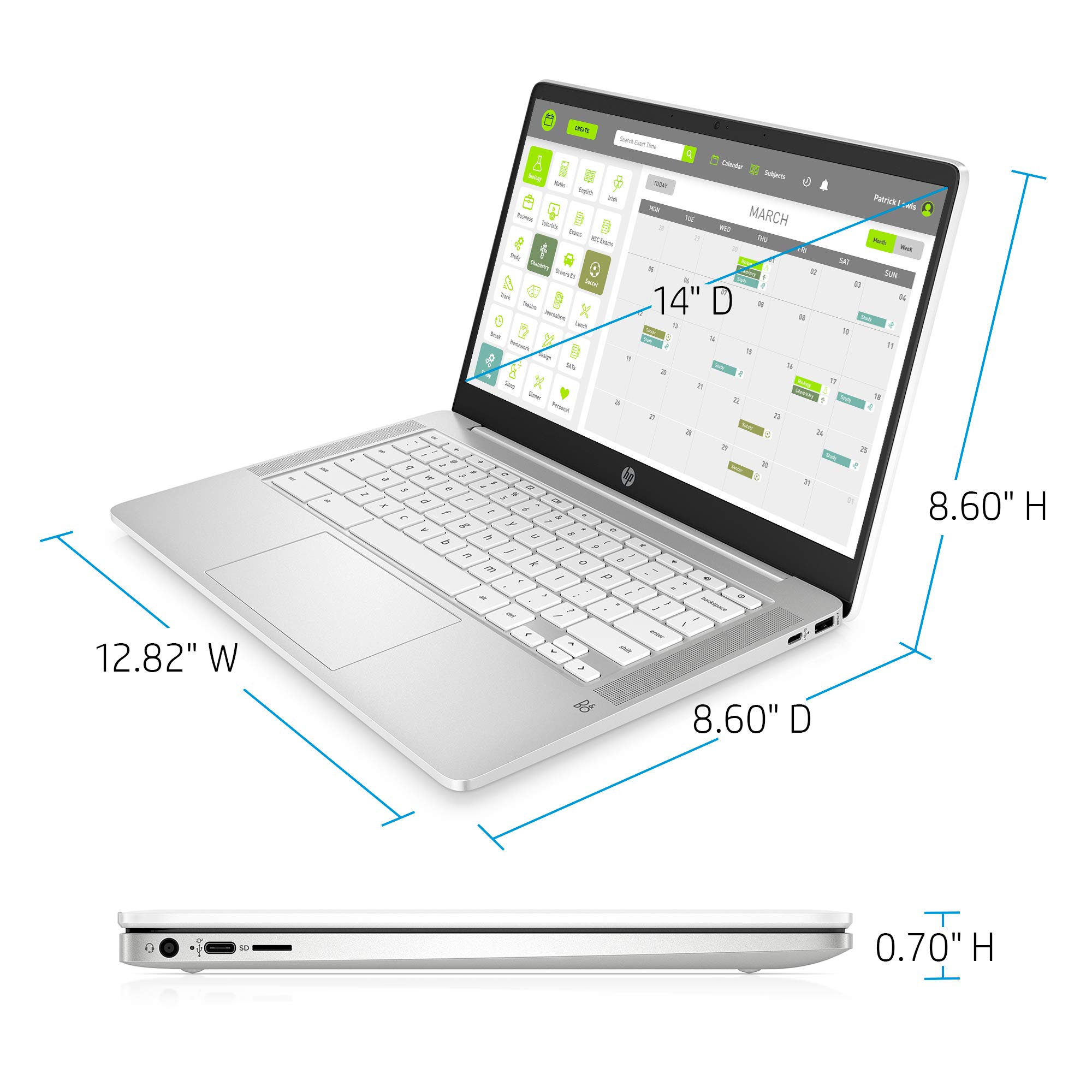 HP Chromebook 14-inch HD Laptop, Intel Celeron N4000, 4 GB RAM, 32 GB eMMC, Chrome (14a-na0020nr, Ceramic White)