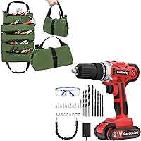 GardenJoy 21V Max Cordless Power Drill with Tool Roll Up Bag