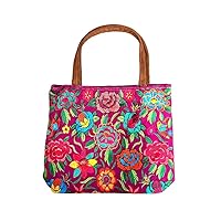Extra Large Multicolored Flowers Floral Embroidered Brown Suede Tote Purse Bag Fashion Handmade Boho Travel Accessories