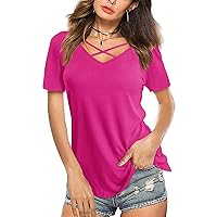 Womens Tops,Summer Short Sleeve V Neck Shirt Casual Sexy Solid Plus Size Loose Tees Top Fashion Blouse