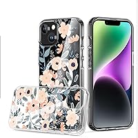 Cute Floral Print Scratch Resistant Clear Acrylic Back Cover for iPhone 14 Pro Max, Compatible with Wireless Wireless Charging