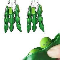 6 Pack Edamame Keychain Fidget Toys - Squeeze-a-Bean Puchi Puti Mugen Keyring Pea Keychain Soybean Toys Gift