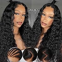 Nadula Pre Everything Glueless 13x4 Bye Bye Knots Pre Cut Lace Front Water Wave Wigs Human Hair Pre Plucked Bleached Invisible Knots Knots HD Lace Front Put on Go Glueless Wig 150% Density 16inch