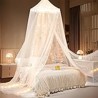 Bed Canopy with Lights, Bed Canopy for Girls Princess with Luminous Stars, Canopy Bed Curtains for Twin to King Size Bed, Baby Kids Adult Indoor Decor Bedroom Reading Nook Outdoor Camping, White