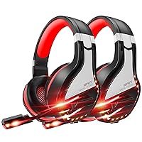 NPET HS10 Stereo Gaming Headset for PS4 PC Xbox One PS5 Controller, Noise Cancelling Over Ear Headphones with Mic, Bass Surround, Soft Memory Earmuffs for Laptop Mac Nintendo NES Games (Red, 2PCS)