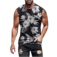 Mens Hawaiian Tank Tops Summer Hippie Sleeveless Tee Shirts Tropical Print Beach Workout Tank Top Casual Sports Vest