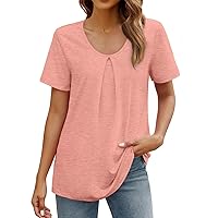 Women's Blouses Casual Fashion Loose Comfort Solid Colour Short Sleeve Scoop Neck Tee Shirts Summer Blouses, S-L