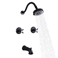 2 Handle Tub Shower Faucet, Matte Black Two Handle Shower Faucet Set 5 Mode Shower Head Faucet Sets Complete, BY2H003