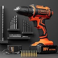 20V Cordless Drill Set, Electric Power Drill with Battery 2.0Ah and Charger, Home Drill 3/8-Inch Keyless Chuck, 2 Variable Speed, 25+1 Position, 42pcs Drill Driver Bits/Screws for DIY