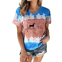 Cute Horse Graphic T Shirts for Women Heartbeat Print Tie Dye Shirts Horse Lover Summer Casual Crew Neck Short Sleeve Tops