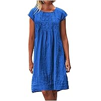 Yellow Dress Women Maxi Women's Linen Tunic Dress Summer Short Sleeve Knee Length Dresses for Women 2024 Casual Swing Sundress Trendy Dress Vestidos Elegantes De