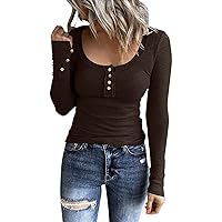 Long Sleeve Tops for Women Going Out Basic Tshirt Scoop Neck Layer Tee Henley Shirts