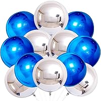 KatchOn, Large Royal Blue Balloons - Pack of 10 | Metallic Silver Balloons, Royal Blue Mylar Balloons | 4D Balloons, Silver Balloon for Birthday | Blue Foil Balloons, Royal Blue Party Decorations