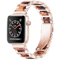 Light Apple Watch Band - Resin with Stainless Steel Luxury iWatch Band Comfortable Compatible with Apple Watch Series 8 Series 7 Series SE Series6 5 4 3 2 1(Rose-Tortoise Stone, 38mm/40mm/41mm)