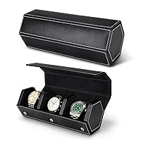 JQUEEN Watch Travel Case Roll, 3 Slot Black Microfiber Leather Portable Travel Watch Cases, Comfortable Suede, Removable Soft Watch Pillow, Birthday Gifts for Men or Women
