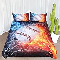 Baseball Fist Bedding Twin Set Boys Twin Bedding Sets Baseball on Fire and Ice Printed Kids Sports Thmed Bedspreads for Baseball Themed Bedroom (Twin)